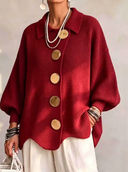Burgundy Gold Button Cardigan